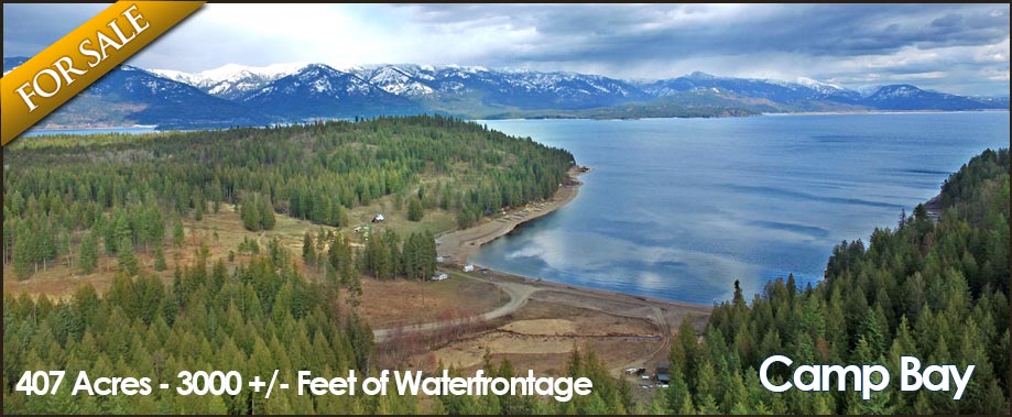 With 407 acres of gently sloped terrain into over 3000 front feet of Lake Pend Oreille, your mind can only imagine what could be done on this stunning property